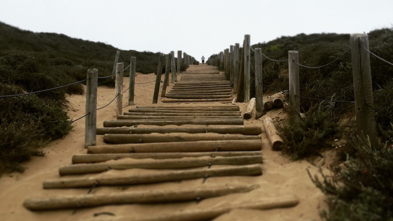 Sand ladder stairs at Baker Beach in San Francisco.