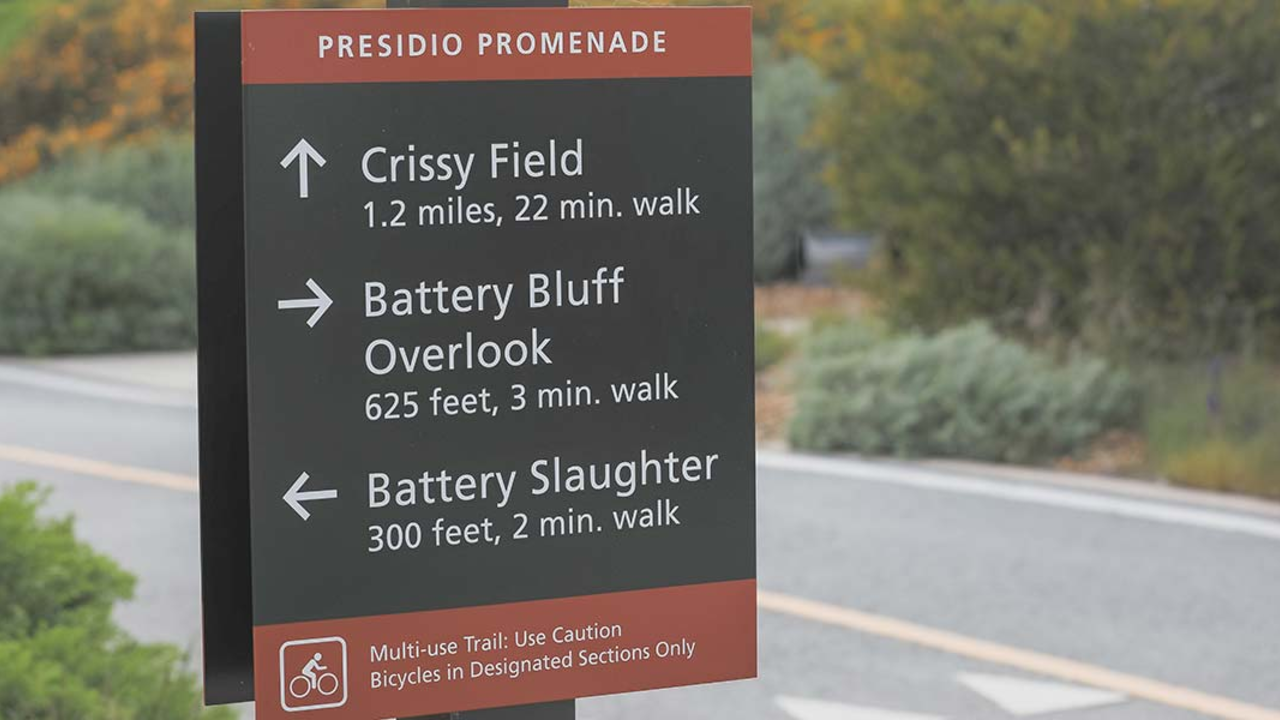 Trail sign in the park.