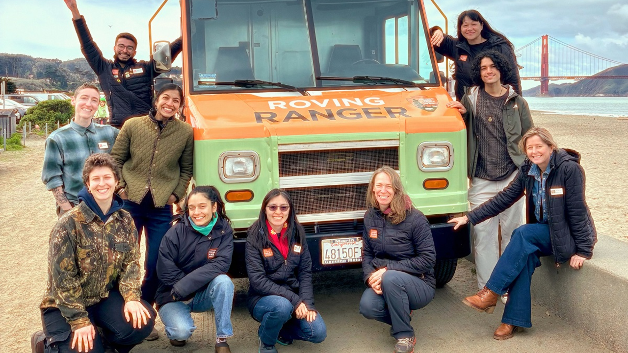 The Roving Ranger with the Community Stewardship and Engagement Team at Crissy Field East Beach.