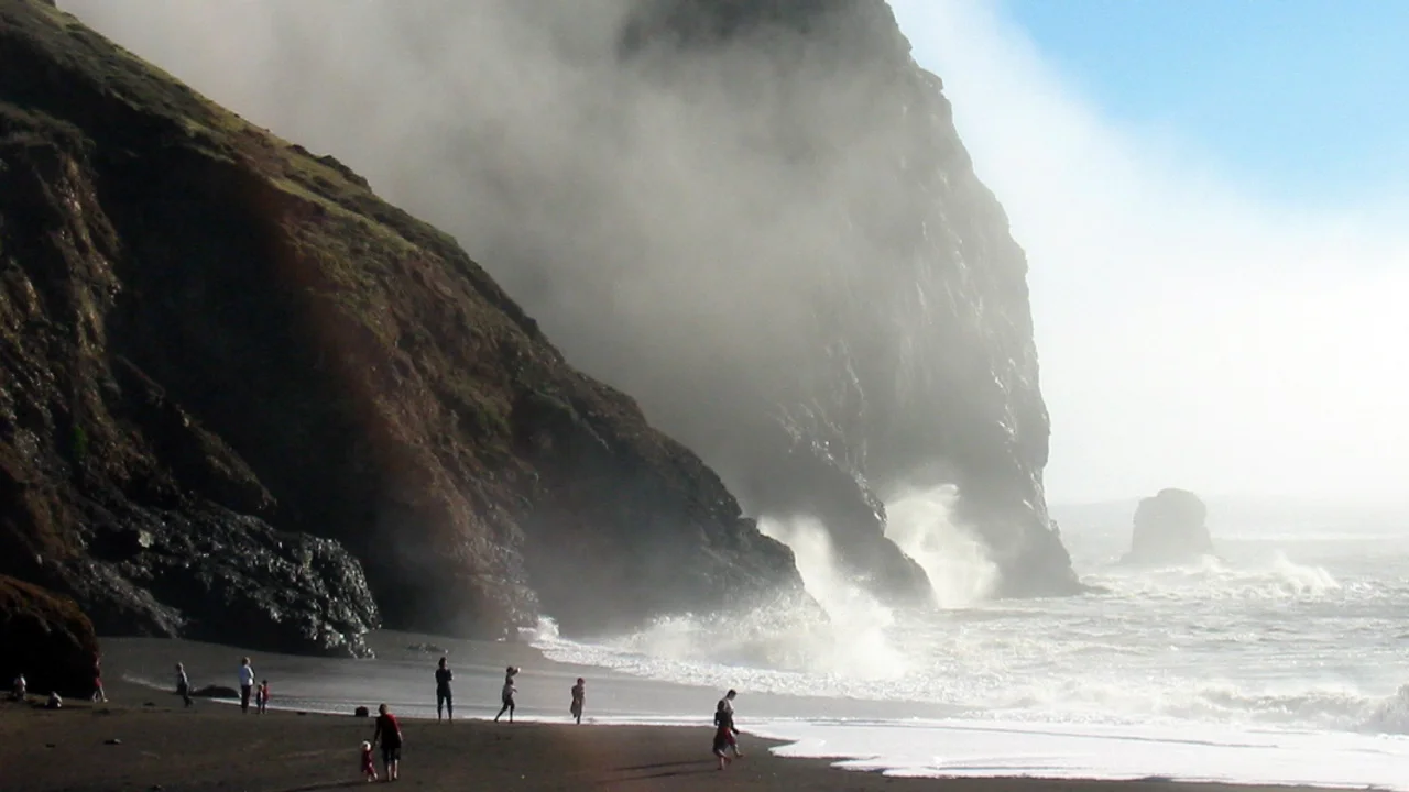 Waves crash on the shores of Sandy Hills