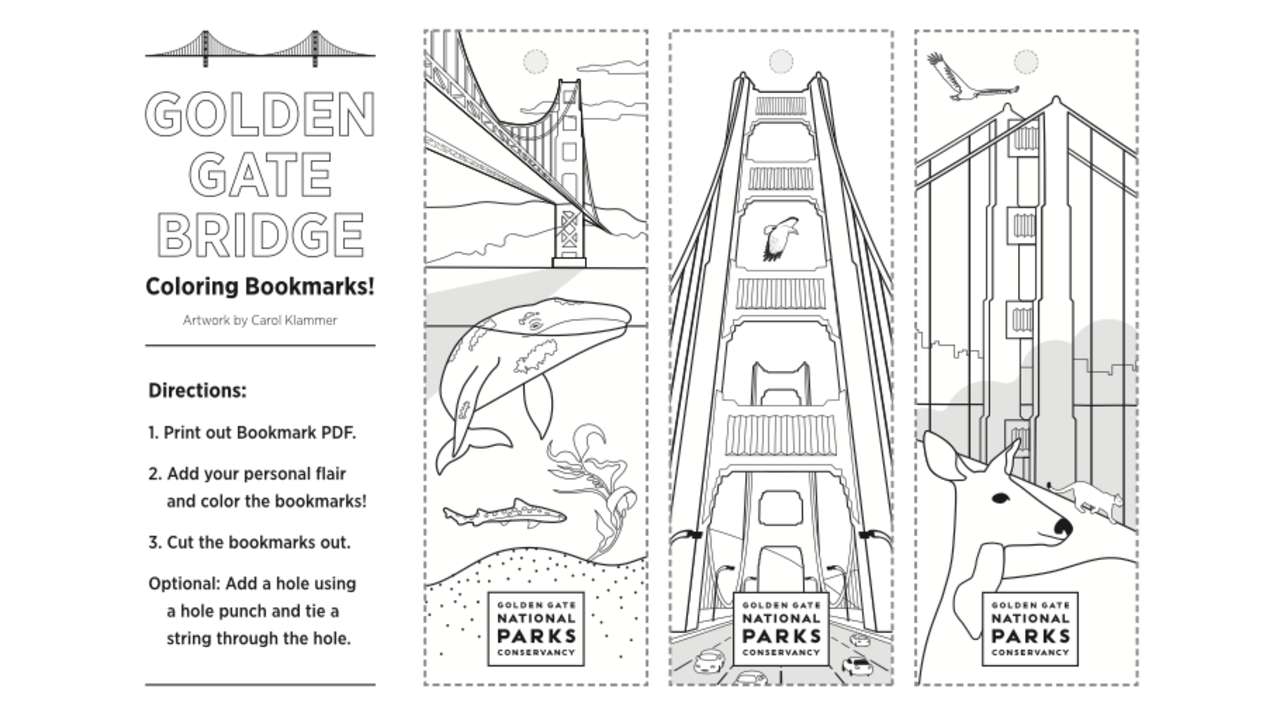Golden Gate Bridge themed bookmarks that you can download and color.