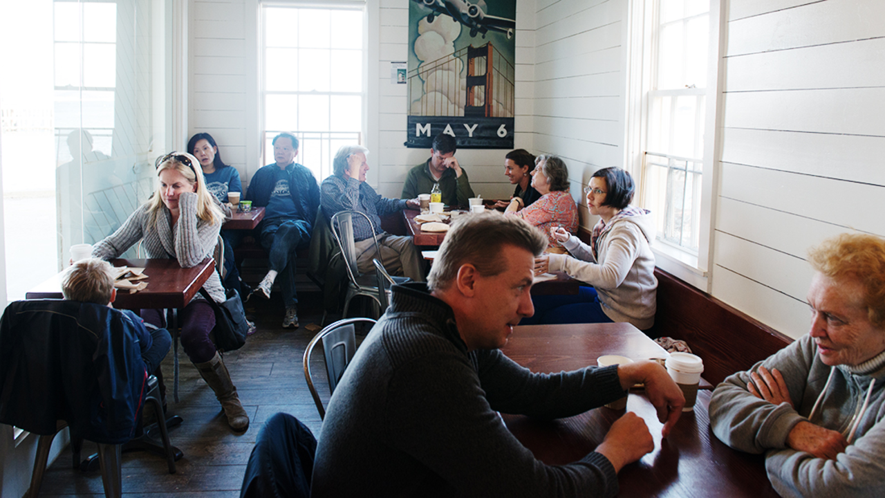 Visitors at the Warming Hut Cafe