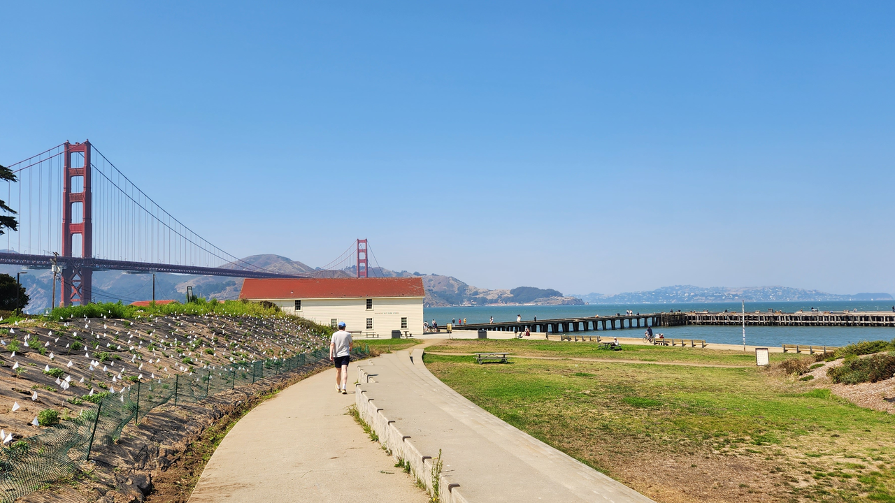 A sunny day at Crissy Field with a lovely Golden Gate Bridge view.