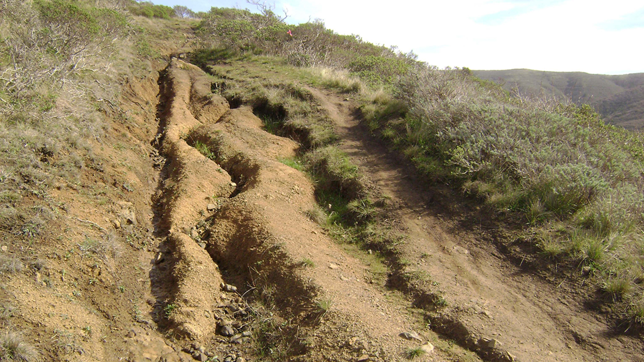 Eroded trail at Dias Ridge Eroded trail