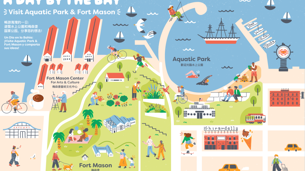Graphical of Fort Mason and the Aquatic Park in San Francisco