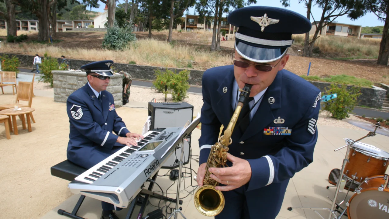 Musicians play on the Main Parade ground