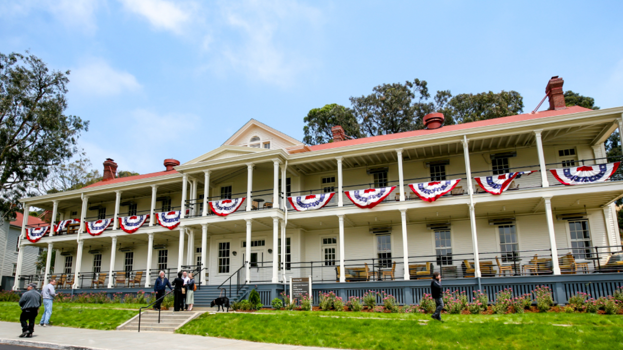One of the main buildings dolled up for a special event