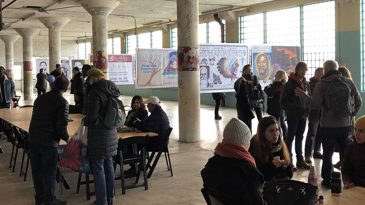 Participants at the Future IDs at Alcatraz 'Day of Public Programs' on Feb. 16, 2019, at the New Industries Building on Alcatraz Island. Participants at the Future IDs at Alcatraz 'Day of Public Programs' on Feb. 16, 2019, at the New Industries Building on Alcatraz Island.