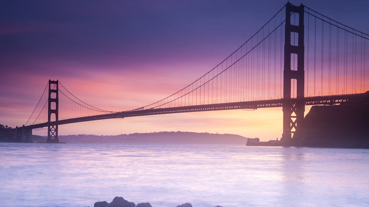 Golden Gate Bridge at sunset from Fort Baker