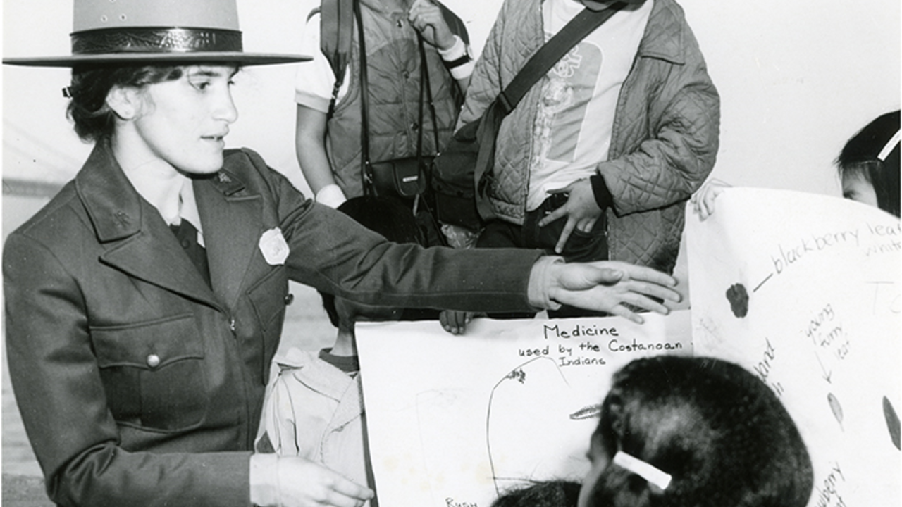 GOGA 35339 B105 F12 FOPO program with Ranger Mia Monroe 094.jpg Ranger Mia Monroe conducting a program with children in the GGNRA