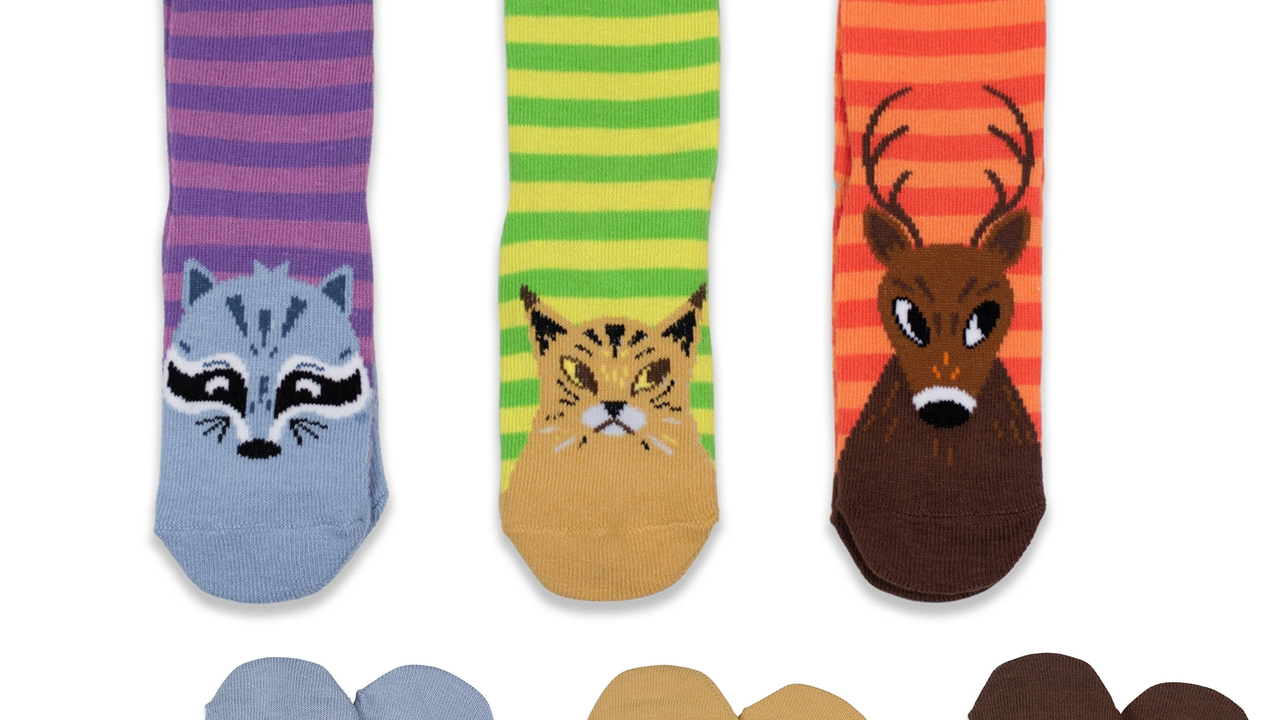 San Francisco Critter Socks, from left: raccoon, bobcat, mule deer.