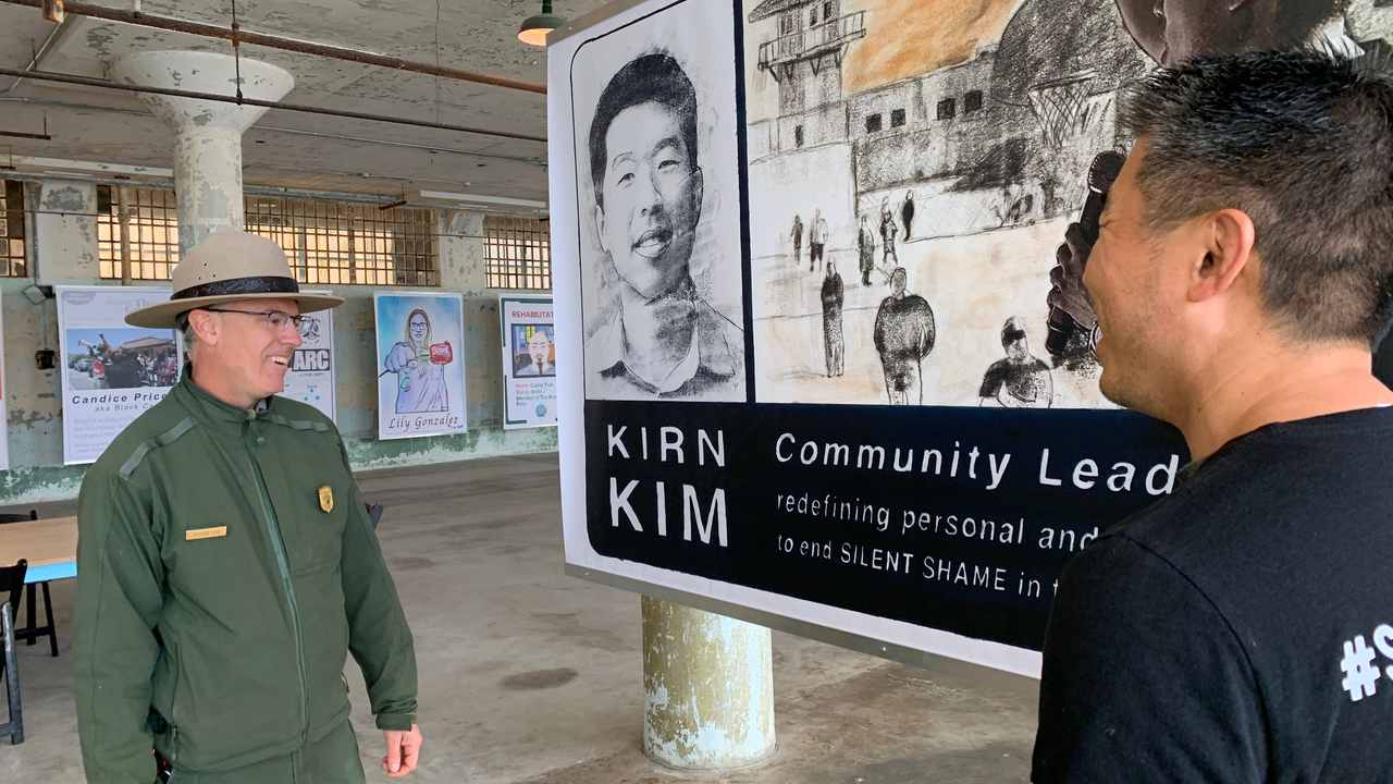 Kirn Kim, Future IDs collaborator and Ranger Steve Cote visit the exhibition.