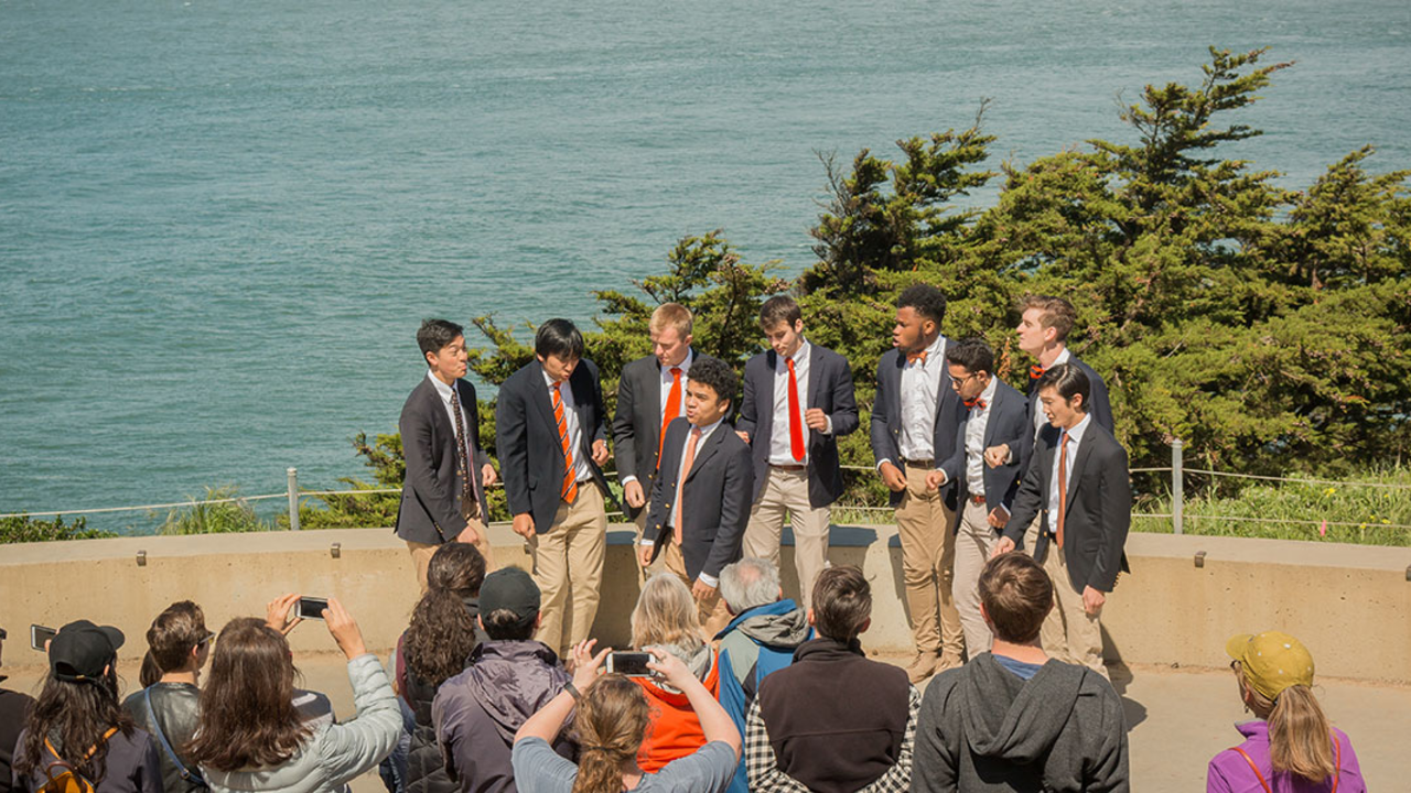 Princeton Tigertones perform at the Eastern Trail Overlook at Lands End
