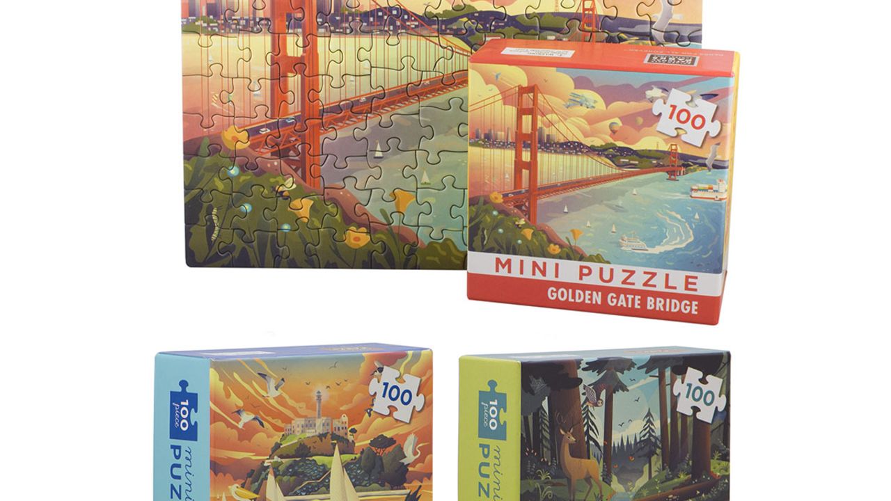 Mini puzzles featuring San Francisco landmarks, Alcatraz, and a redwood forest. Mini puzzles featuring San Francisco landmarks, Alcatraz, and a redwood forest.