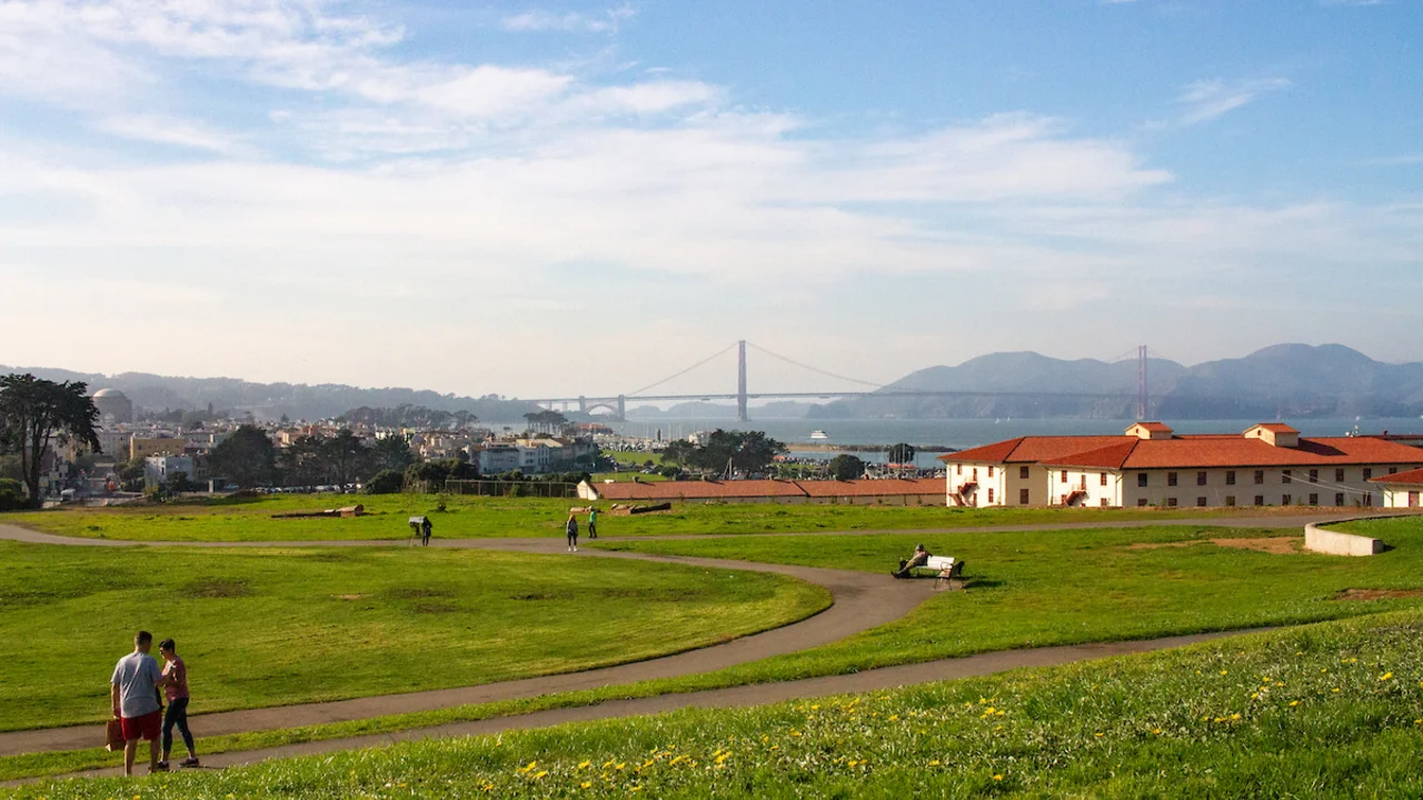 Visitors enjoying the Fort Mason lawn