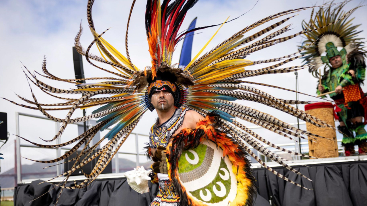 Calpulli Tonalehqueh perform at Fiesta en el Parque in the Presidio.