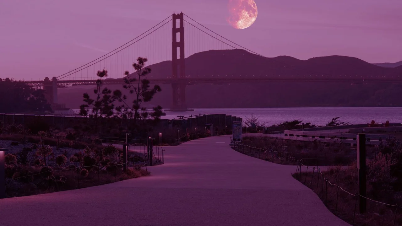 Pink Full Moon at the Presidio Tunnel Tops