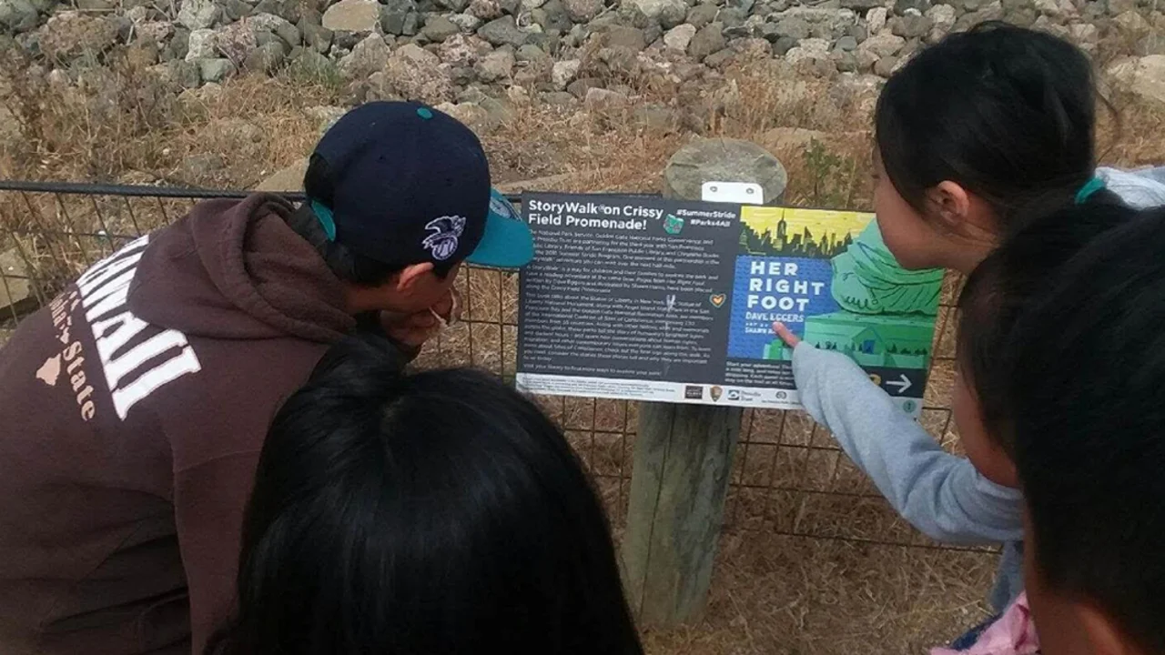 children looking at a storyboard and pointing