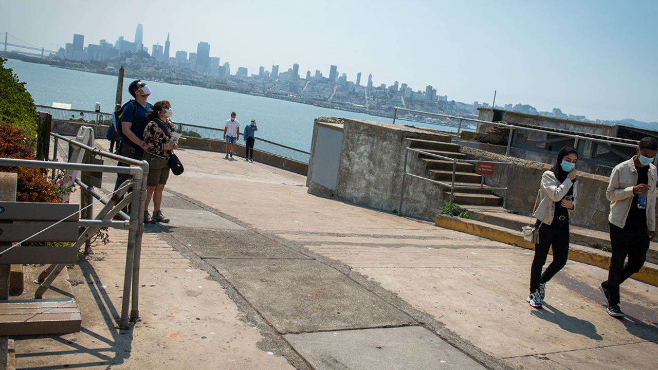 Visitors enjoy Alcatraz Island.