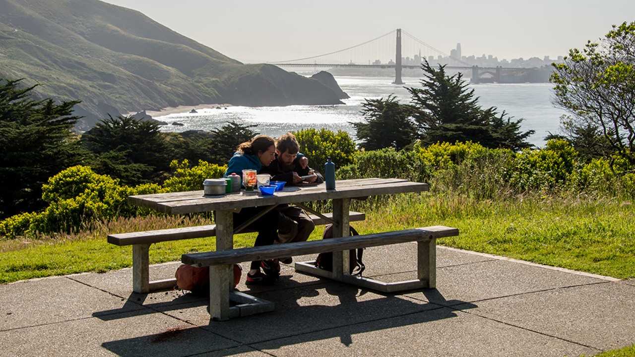 Visitors enjoy a picnic at the Marin Headlands.