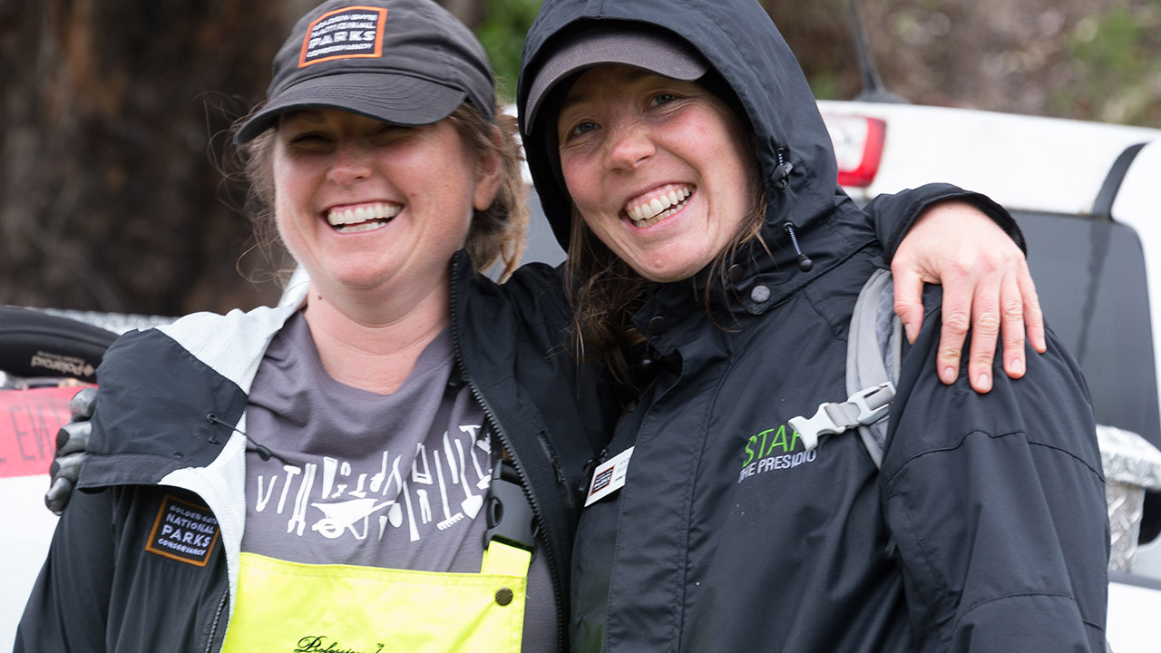 Parks Conservancy staff during a service day in the Marin Headlands in 2018.