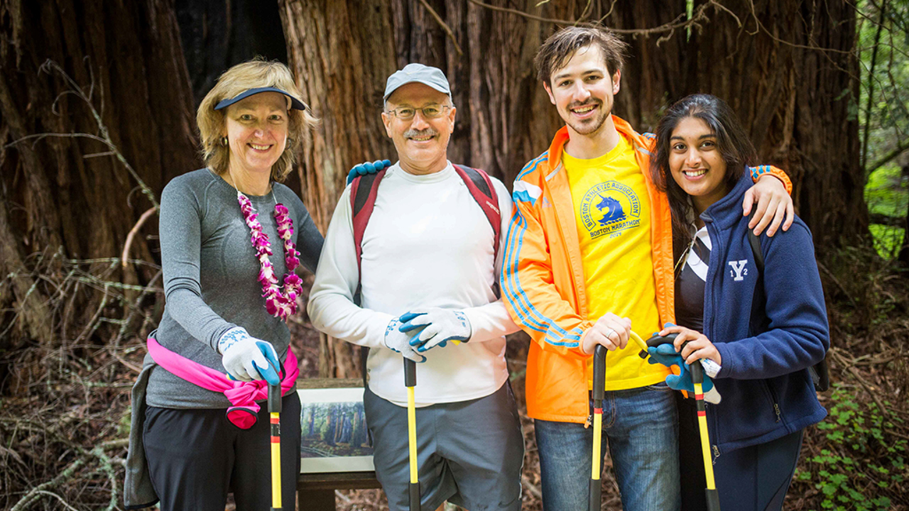 Volunteers take a break in Muir Woods