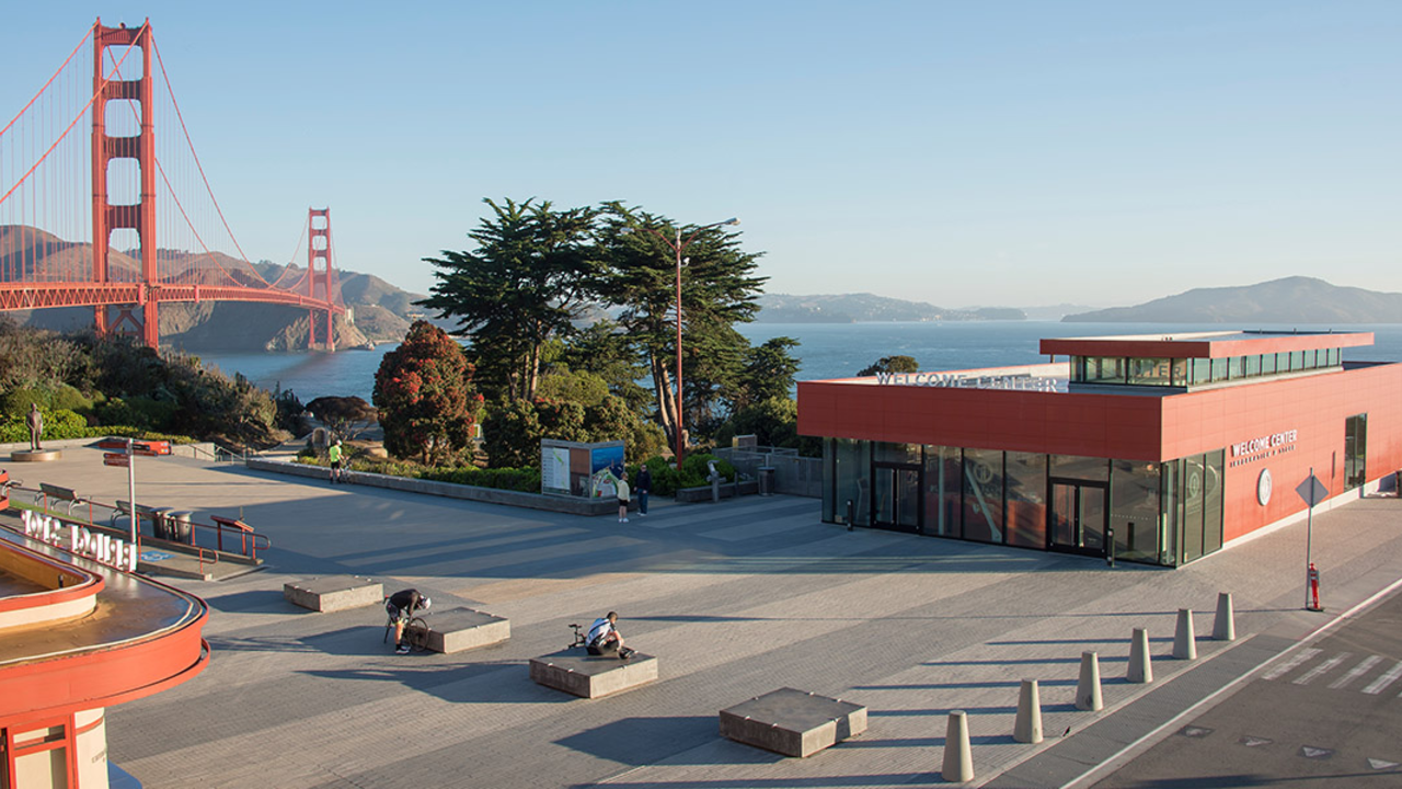 Golden Gate Bridge and the Welcome Center.