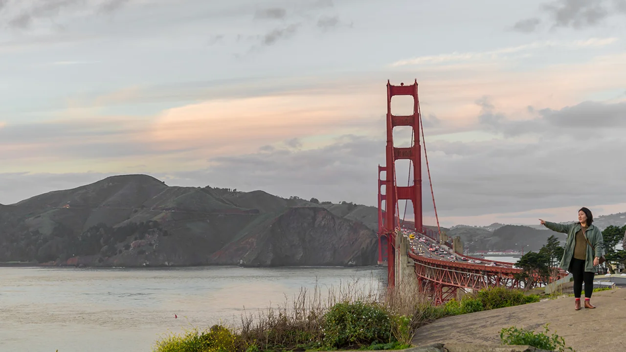 View of the Golden Gate Bridge and Marin Headlands from the Presidio batteries