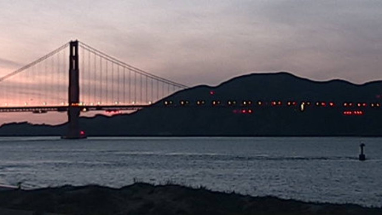 Golden Gate Bridge webcam sunset view, December 2019
