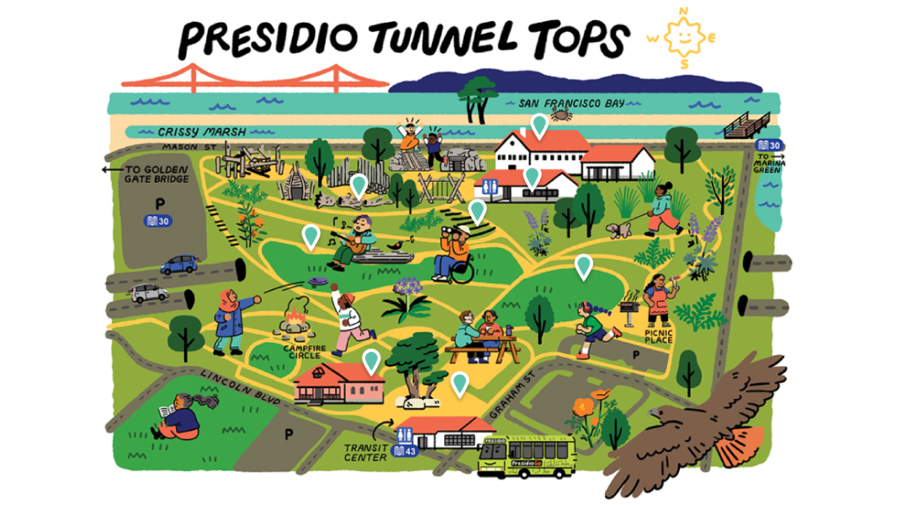 Presidio Tunnel Tops Discovery Guide, designed with illustrator Jean Wei.