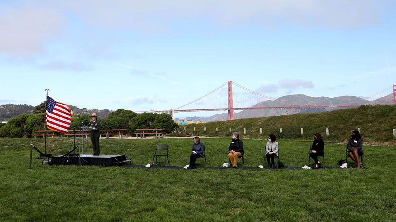 CRFI_20210506JAJ_crop.jpg Congresswoman Nancy Pelosi, Speaker of the House speaks during the National Park Service-Golden Gate National Recreation Area and the Golden Gate National Parks Conservancy commemoration of the 20th anniversary of the revitalization of Crissy Field on May