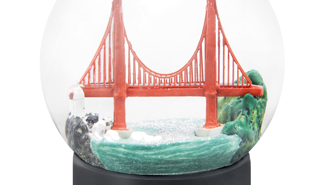 Snow globe with a mini Golden Gate Bridge inside of it