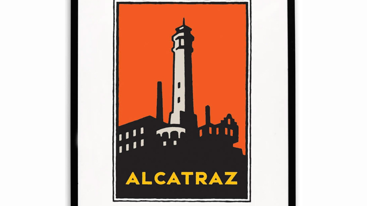 Framed Schwab graphic of Alcatraz