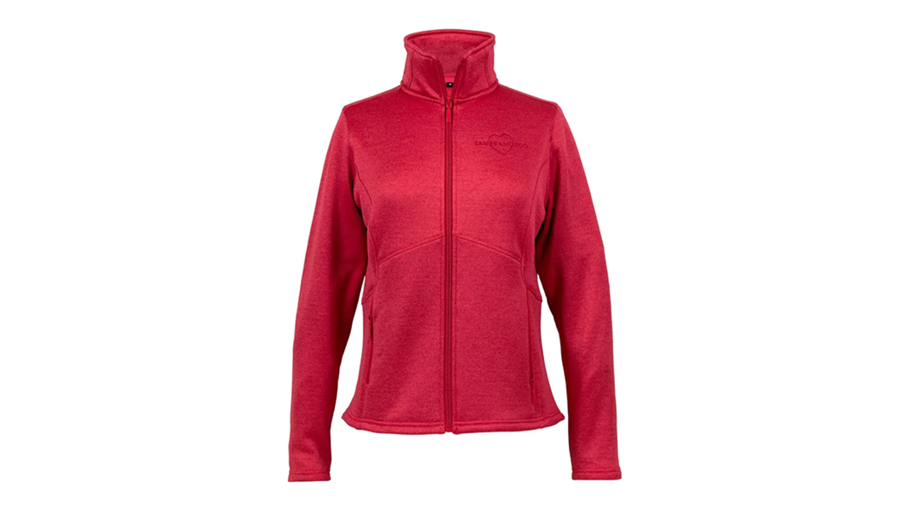 red jacket against white backdrop