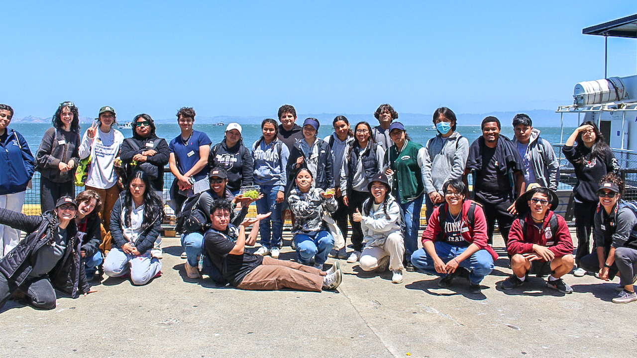 LINC program participants on Alcatraz Island A group of Crissy Field Center youth leadership program members at the docks of Alcatraz Island.