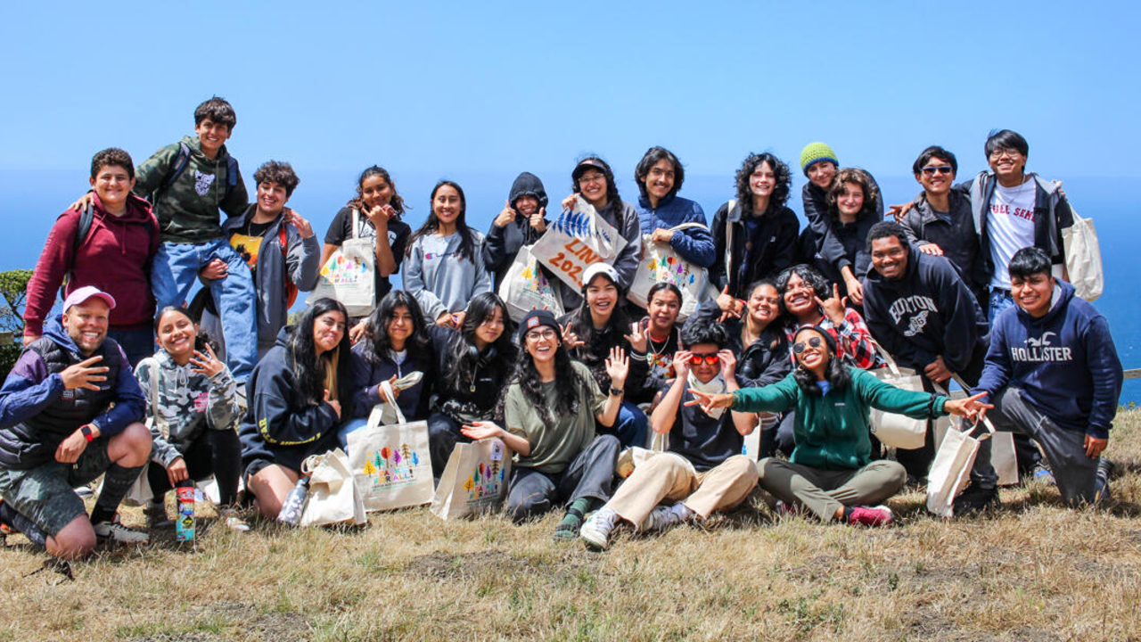 Group photo of Crissy Field Center youths at the Muir Beach Overlook