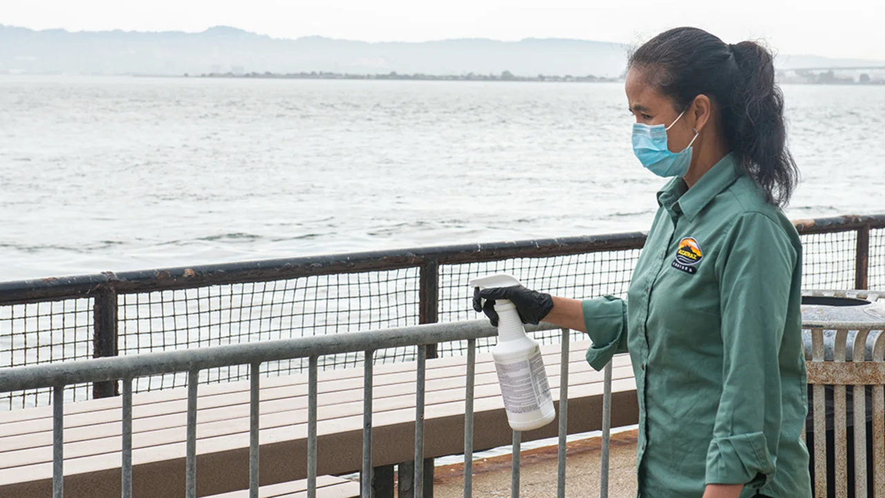 Cleaning protocols in place on Alcatraz Island in fall 2020.