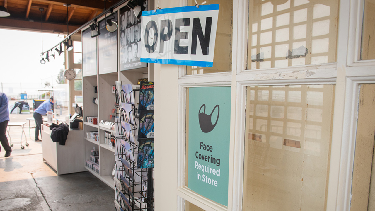 The Alcatraz Island dock store reopened in fall 2020. The Alcatraz Island dock store reopened in fall 2020.