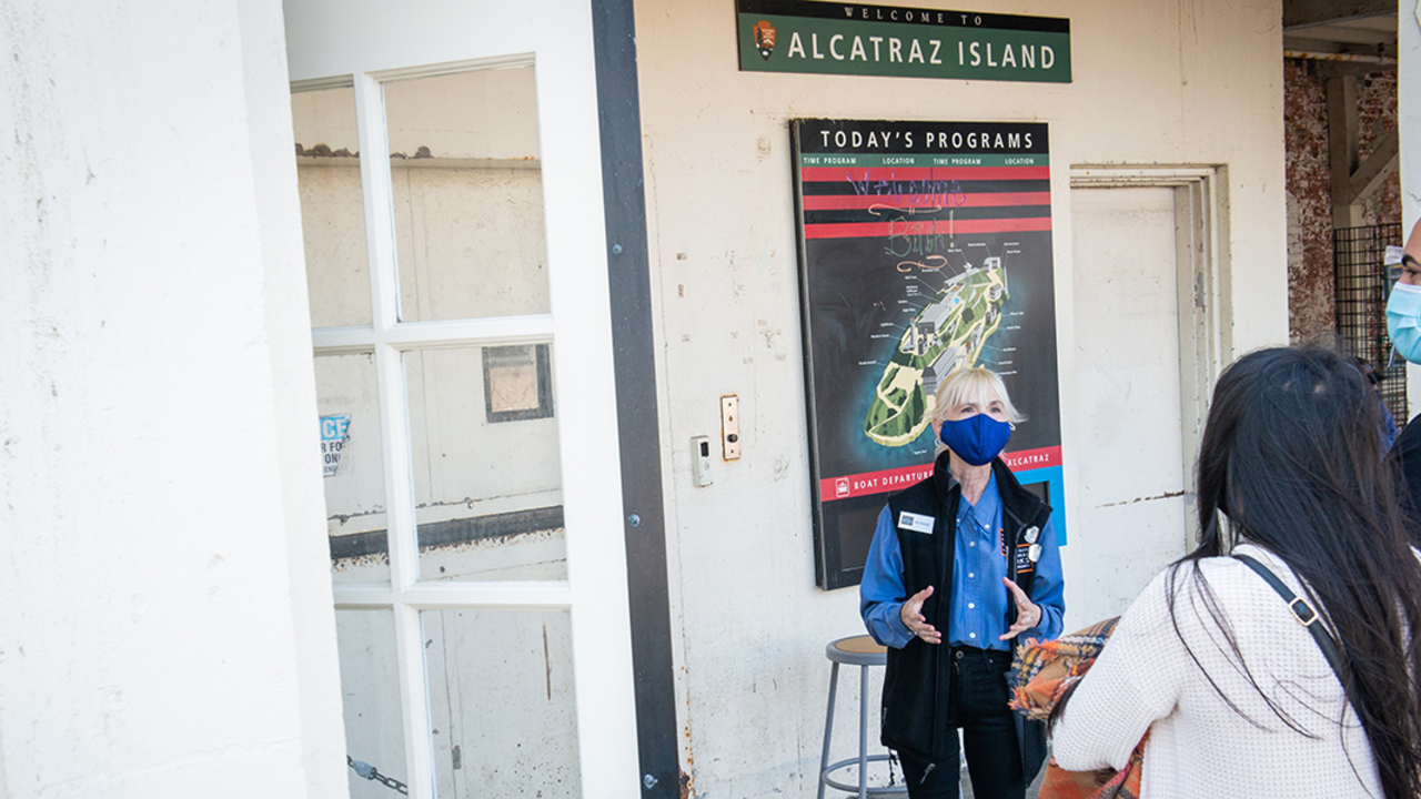 Greeting Alcatraz Island visitors from a distance in fall 2020. Greeting Alcatraz Island visitors from a distance in fall 2020.