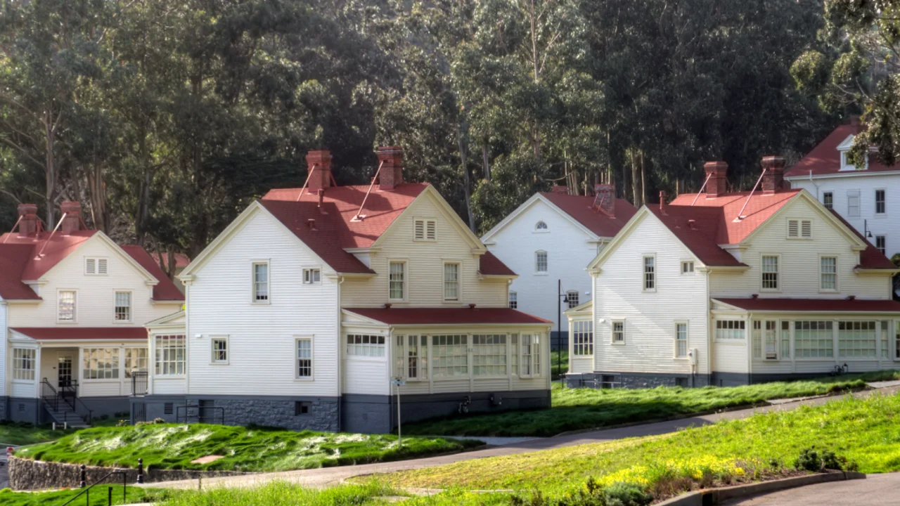 Red-topped homes in Fort Baker