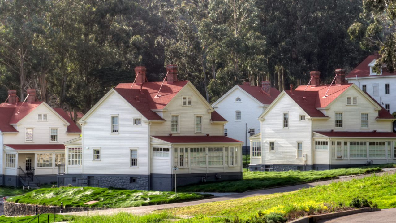 Red-topped homes in Fort Baker