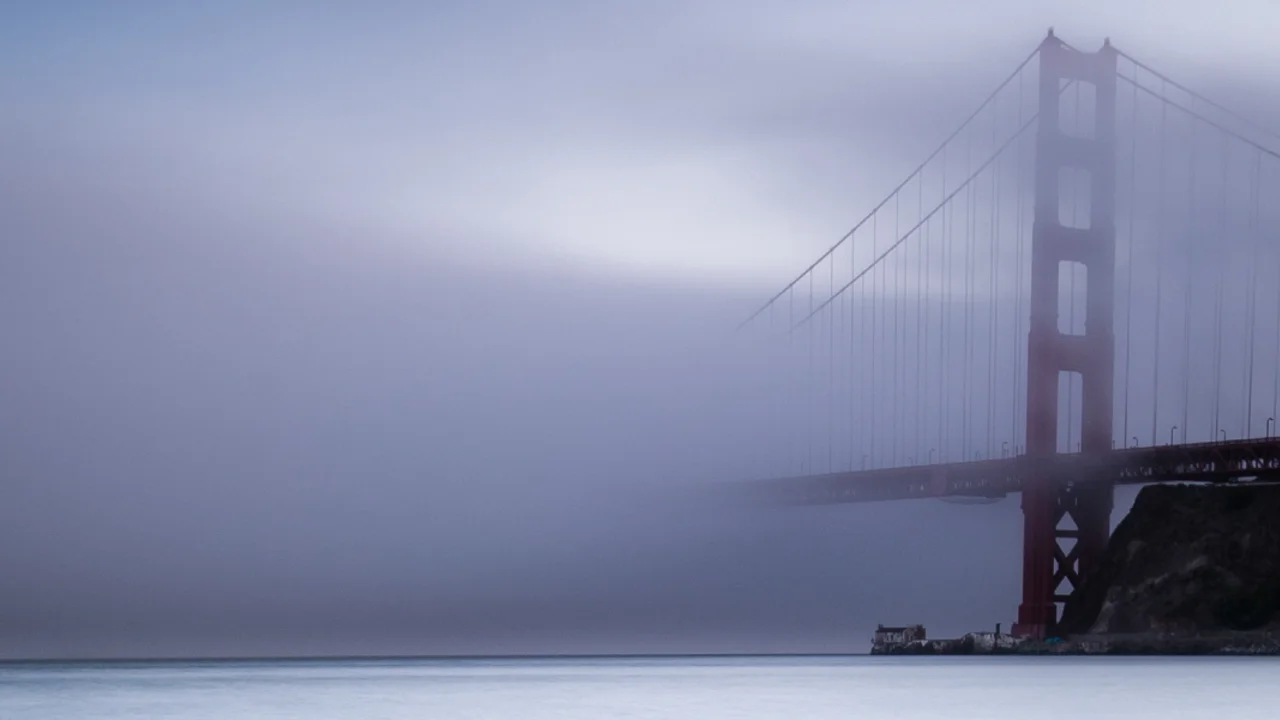 Golden Gate Bridge on a dark foggy day