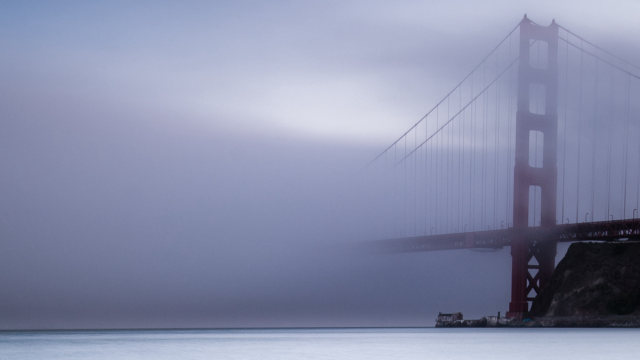 Golden Gate Bridge on a dark foggy day