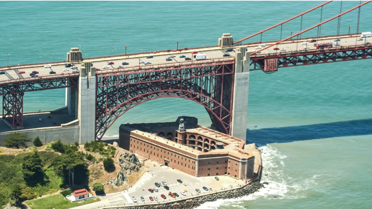 Looking down at the Golden Gate Bridge