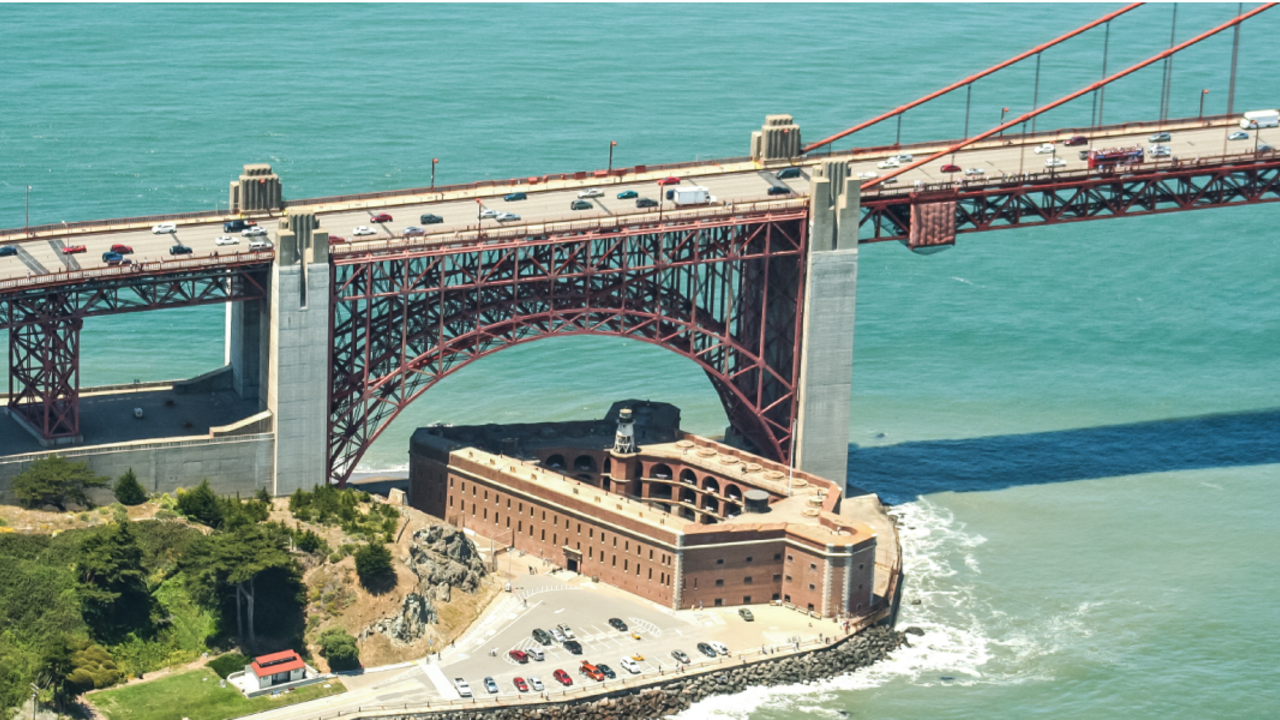 Looking down at the Golden Gate Bridge