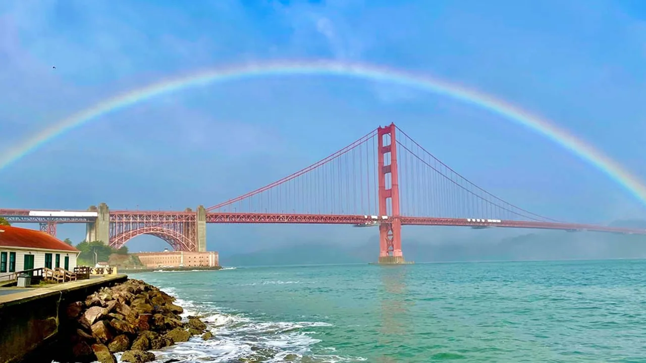Rainbow above the Golden Gate Bridge. 