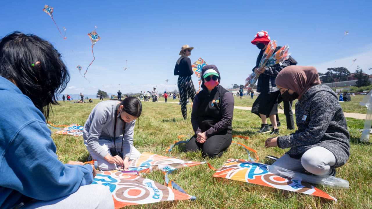 IYEL youth assemble their kites at Crissy Field IYEL youth assemble their kites at Crissy Field