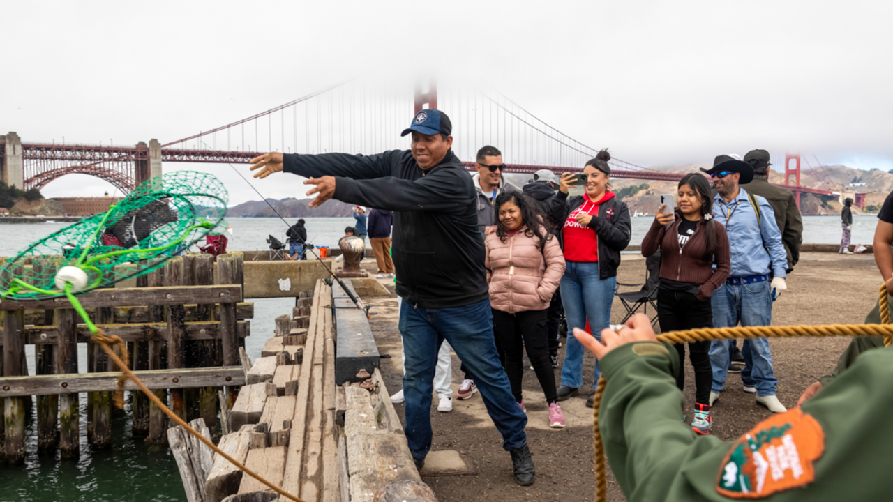 Participants from ALAS (Ayundando Latinos A Soñar) enjoying the "Raíces en la Bahía/Rooted in the Bay" event for farmworkers and their families in September 2024. Activities included crabbing, hiking, and beachside recreation. Participants from ALAS (Ayundando Latinos A Soñar) enjoying the "Raíces en la Bahía/Rooted in the Bay" event for farmworkers and their families in September 2024. Activities included crabbing, hiking, and beachside recreation.