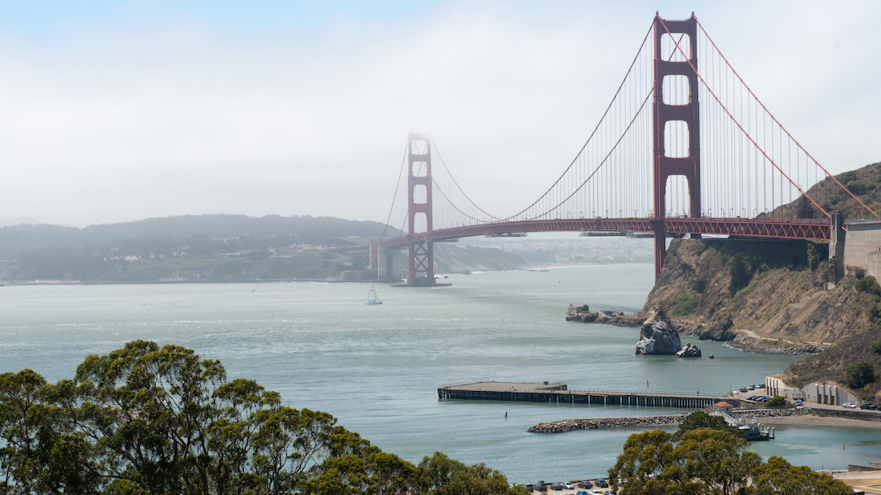 View of the Golden Gate Bridge and the Presidio of San Francisco from Fort Baker.