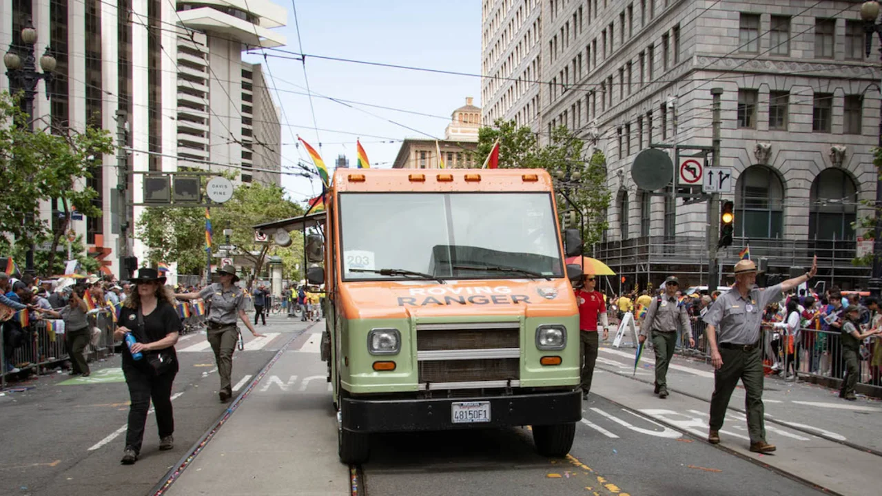 The Roving Ranger truck decked out with rainbow flags for the 2023 Pride parade.